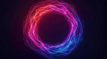 Vivid Abstract Circular Motion with Electric Colors and Flowing Light Trails in a Dark Background