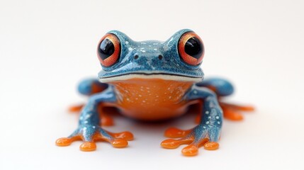 Obraz premium A colorful frog with blue and orange hues, showcasing its unique features and vibrant eyes.