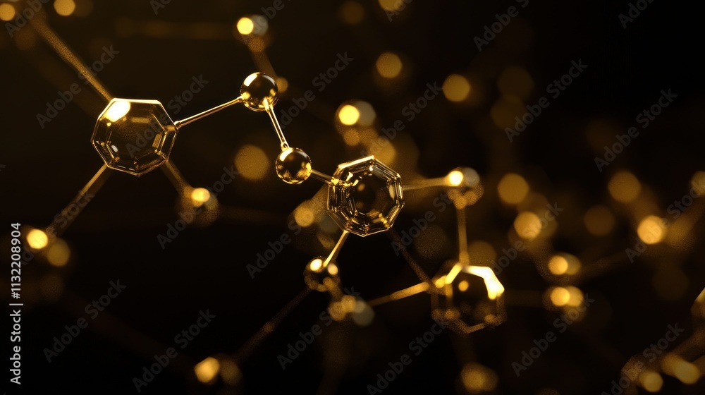 Poster golden molecular structure abstract art background