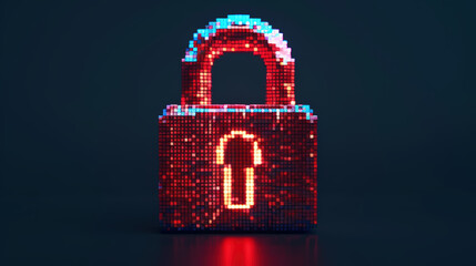 Colorful 3D Pixel Lock Symbolizing Security and Protection in a Digital Space