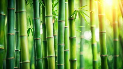 Obraz premium Vibrant Green Bamboo Forest in Sunlight A Close-up View of Lush, Tall Stalks
