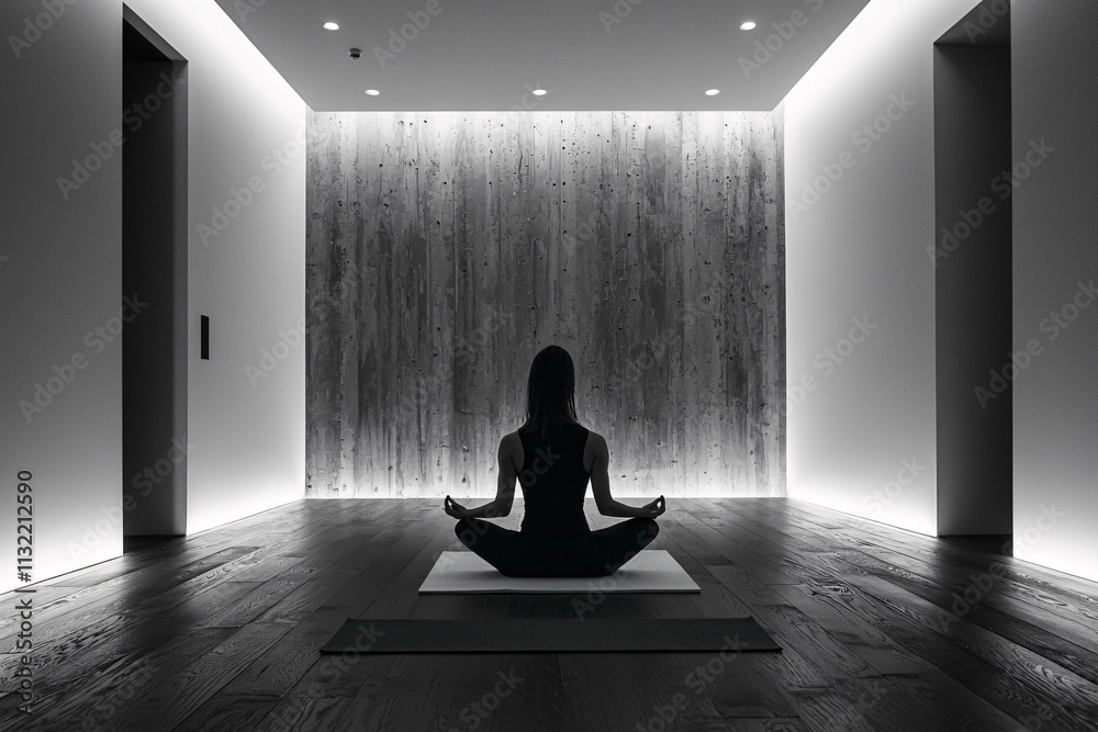 Aufkleber a focused yoga practitioner embodies inner balance in a professional studio, where soft lighting and