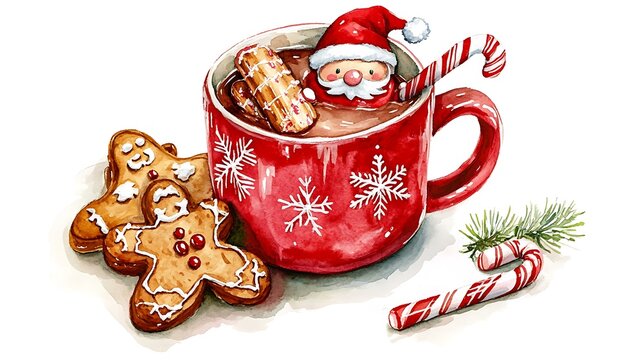 christmas santa in red mug with cookies clip art preview