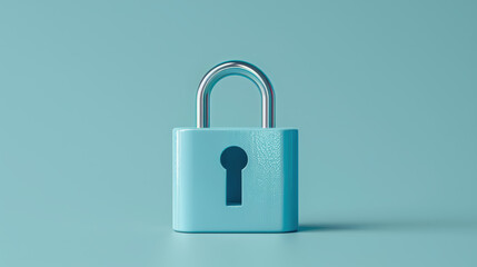 Fototapeta premium Blue padlock on a turquoise background symbolizing security, protection, and confidentiality in digital safety