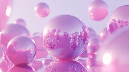 Pink Spheres Reflecting Light Abstract Art