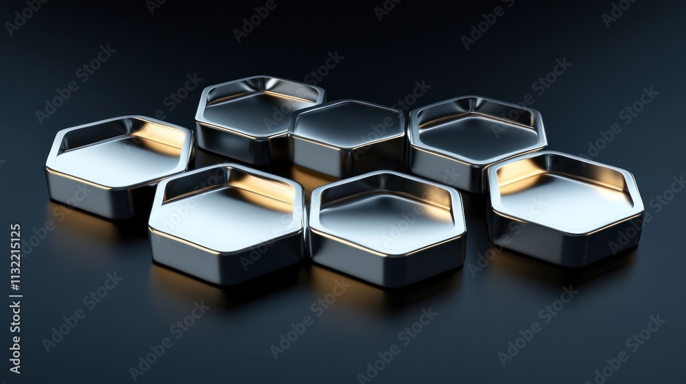 Poster Metallic Hexagon Shapes Arranged in a Grid Pattern