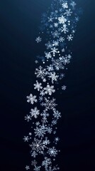 Fototapeta premium Stylized Snowflakes Falling Against a Dark Gradient Background Snowfall Against Dark Skies, Winter season, Happy New Year, Happy Christmas 