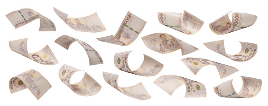 set of one thousand thai baht banknote , 1000 bath money note,  bath is the national currency of thailand, business concept. clipping path.