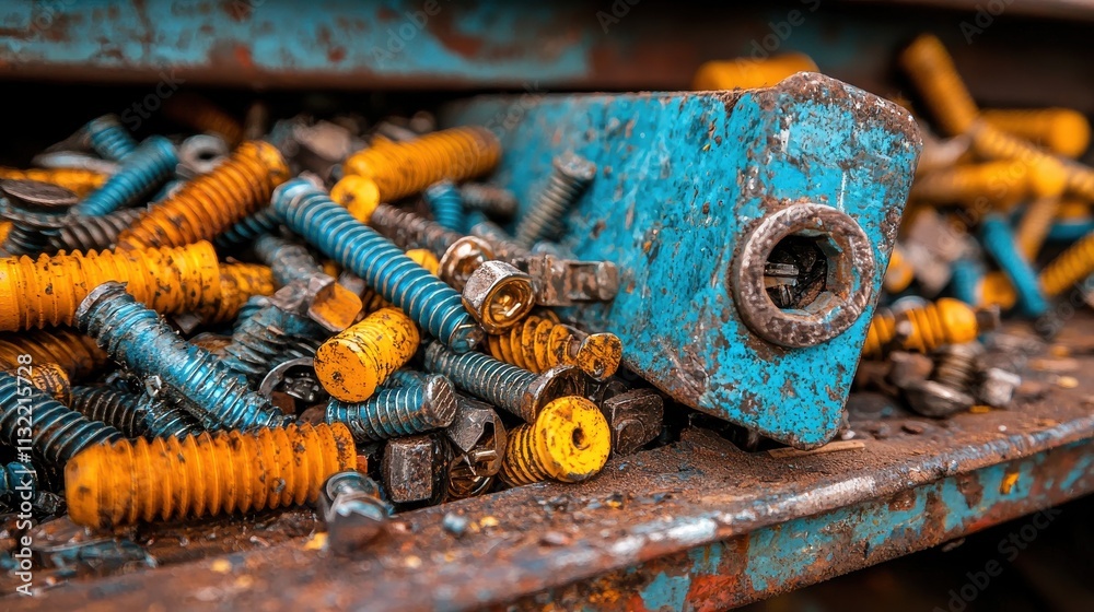 Poster Sorting and organizing screws and fasteners in a workshop environment for enhanced efficiency and clarity