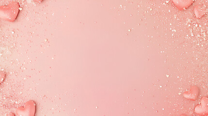 Fototapeta premium top view of pink love on a textured on a pink background, space for text