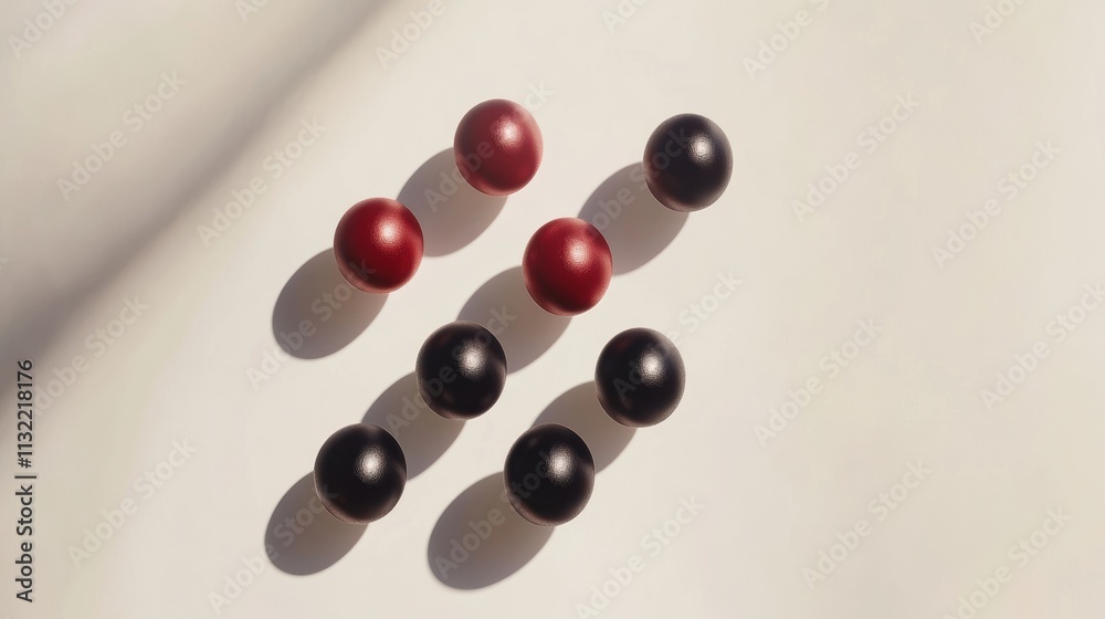 Poster red and black spheres arranged in a pattern on white
