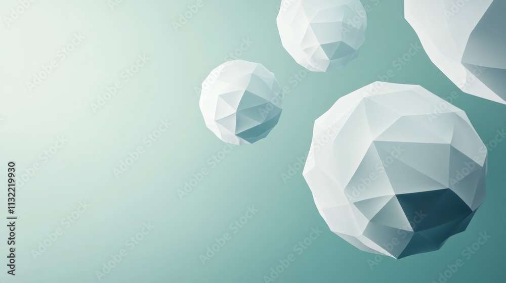 Poster abstract geometric shapes floating against a teal background