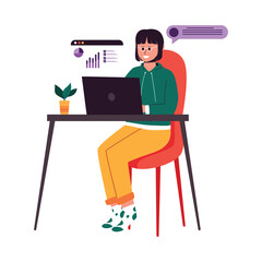 Fototapeta premium Illustration of a Woman Working on a Laptop
