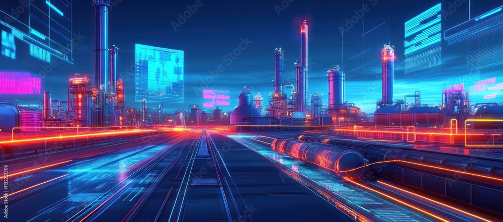 Poster futuristic refinery digital overlay data network