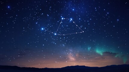 Fototapeta premium Rare Celestial Constellation Framed Against a Vibrant Milky Way,A night-sky photograph showcasing the alignment of a constellation with an aurora backdrop.