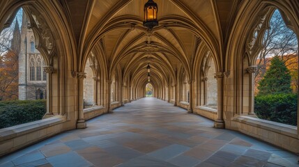 Fototapeta premium Architectural Masterpiece with Rare Gothic Detailing,This shot captures towering arches and intricate carvings, showcasing the grandeur of a rare Gothic structure. 