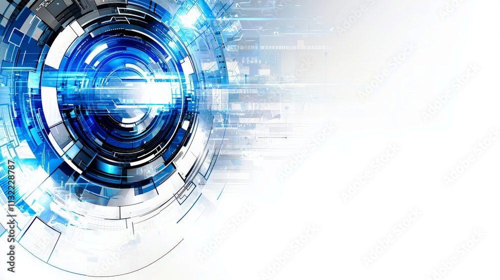 Poster futuristic abstract technology background with blue circular shapes and digital lines representing i