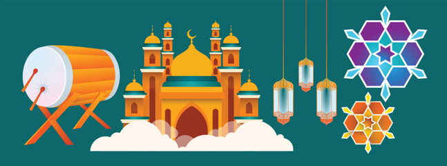 Ramadan Kareem. Islamic design vector template with. Poster, banner media. A set of vector illustrations.