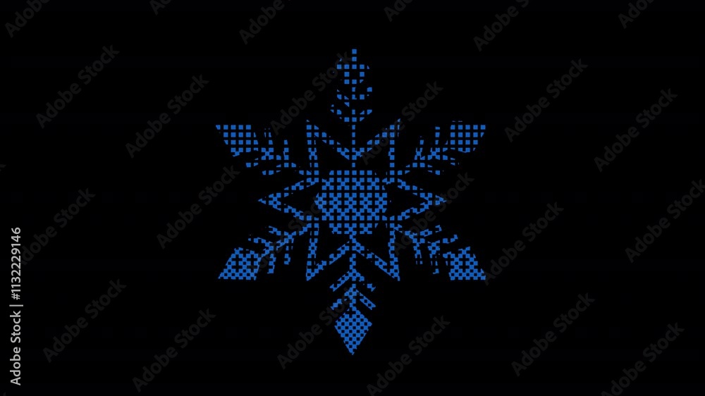 Poster animated pixel snowflake icon with ice effect. alpha channel