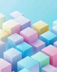 Obraz premium Pastel Geometric Cubes in Light Blue Background