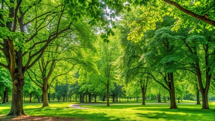Fototapeta premium Lush green leaves of various deciduous trees in a diverse summer park, park, nature, outdoors, foliage, trees, deciduous, green