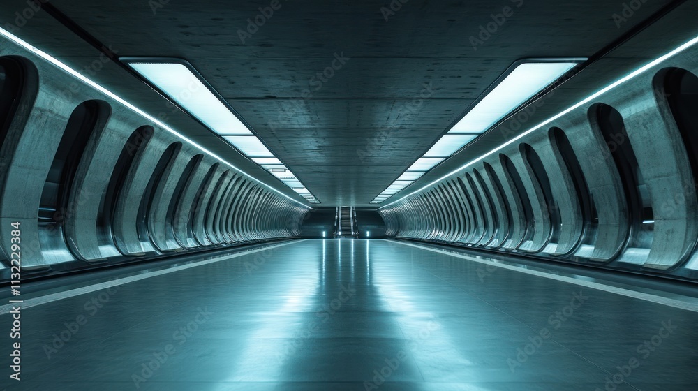 Poster futuristic subway tunnel modern architecture design