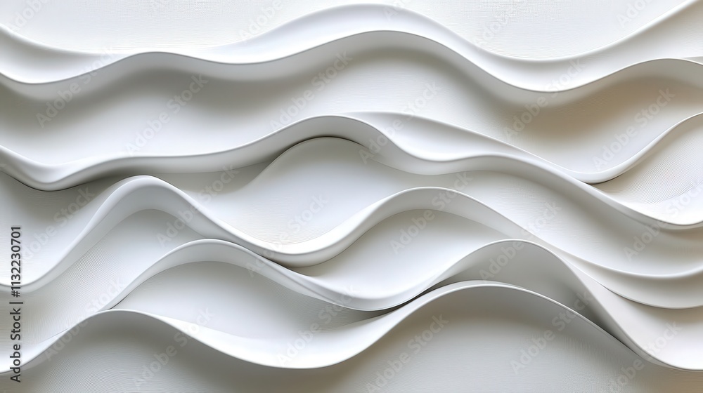 Poster create a 3d white wave pattern with a seamless flow, each wave gently rising and falling in a smooth