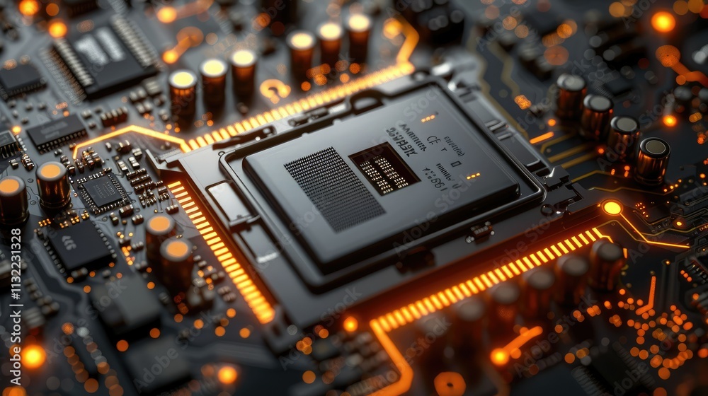 Poster close-up of a computer processor on a circuit board.