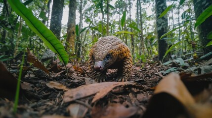 Obraz premium Pangolin Walking Through Tropical Forest Undergrowth