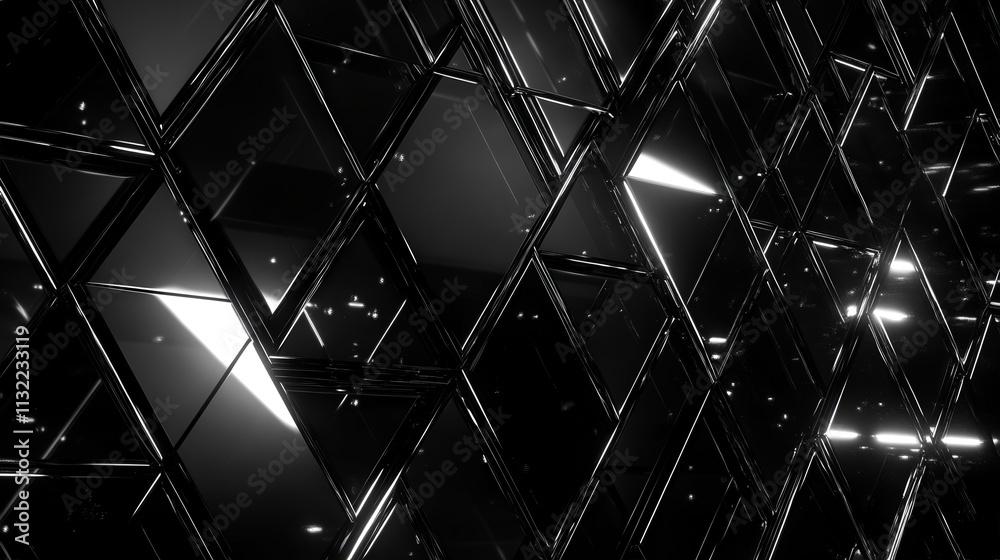 Poster Create a dark, futuristic backdrop with triangular blocks that form a high-tech, interlocking structure.