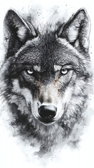 Fototapeta premium Wolf art wildlife monochrome drawing portrait high resolution hd background