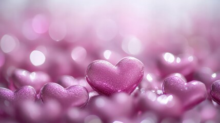 Obraz premium A close-up view of sparkling pink hearts that create a dreamy and romantic atmosphere for various uses.