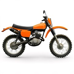 Fototapeta premium a retro-styled dirt bike motorcycle, nostalgic 70s design, vibrant orange, isolated on white background 