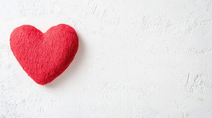 Obraz premium A vibrant red heart-shaped object sits on a textured white surface, symbolizing love and affection.