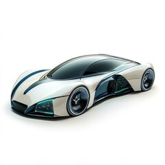 Fototapeta premium a futuristic electric car, sleek sci-fi design, metallic blue and white, glowing accents, isolated on white background 