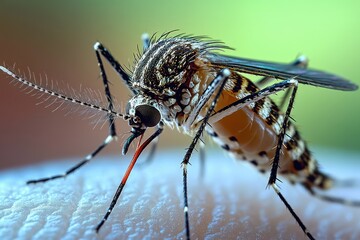 Fototapeta premium Aedes Aegypti Mosquito Feeding on Human Skin