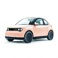 Fototapeta premium a minimalist electric compact car, clean and modern style, pastel tones, isolated on white background e