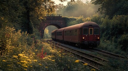 Fototapeta premium Vintage Train Journey Through a Summer Forest