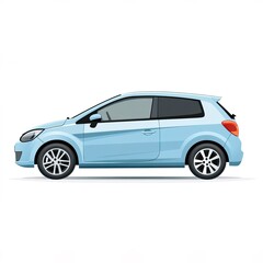 a compact hatchback, practical everyday car, clean vector illustration, light blue, isolated on white background 