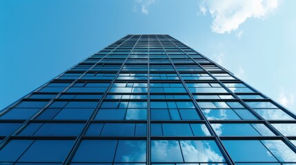 Fototapeta premium Skyscraper reflecting clouds in a clear sky