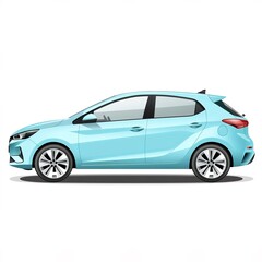 Fototapeta premium a compact hatchback, practical everyday car, clean vector illustration, light blue, isolated on white background 