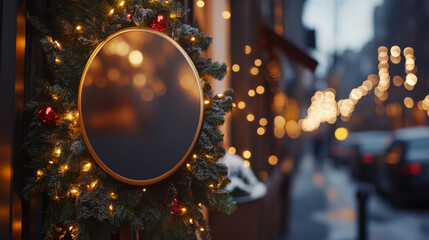 Fototapeta premium A blank sign hanging mockup christmas theme