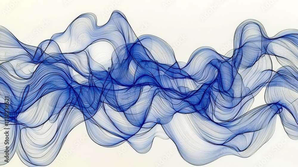 Poster elegant blue waves on white background creating fluid dynamics with soft curves and abstract movemen
