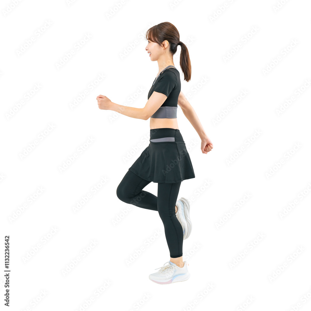 Aufkleber スポーツウェアを着てウォーキングする女性　手作業で精密に切り抜いた背景透過全身写真png