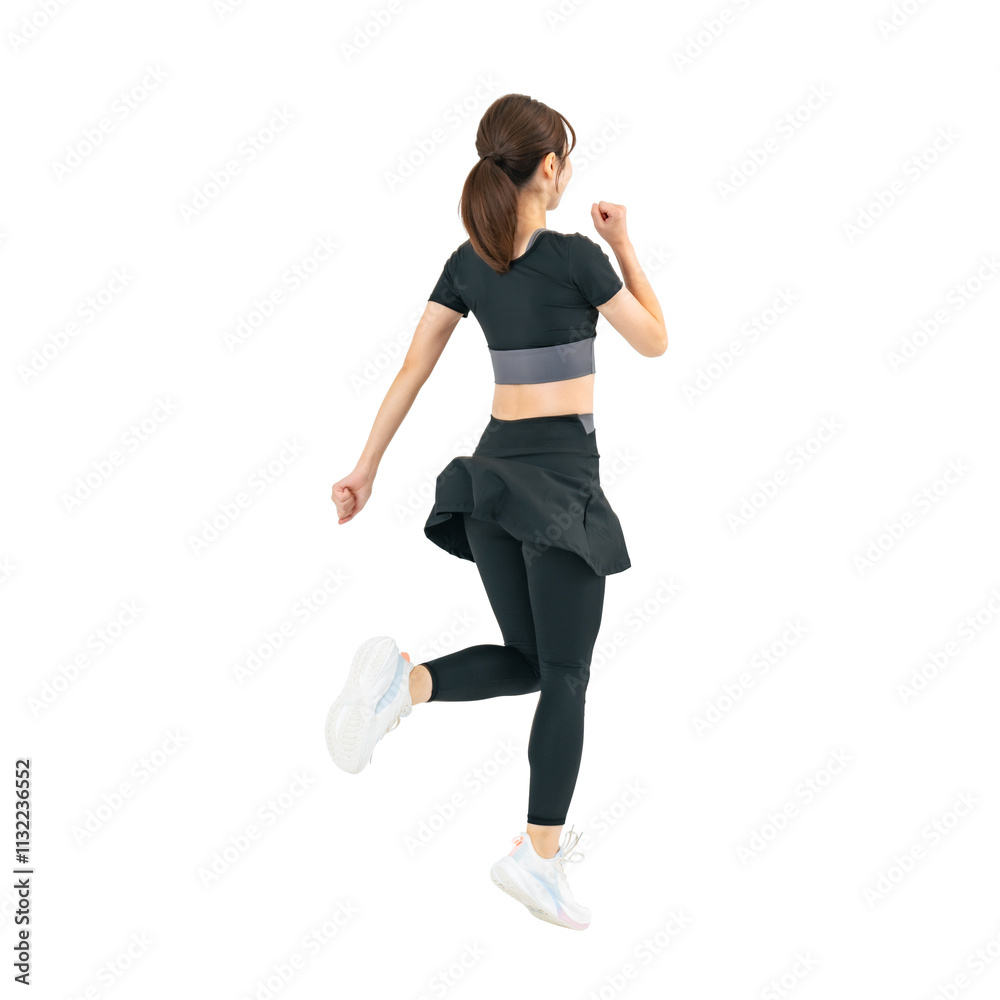 Aufkleber スポーツウェアを着て走る女性の後ろ姿　手作業で精密に切り抜いた背景透過全身写真png