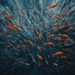 An abstract painting inspired by fish movements.