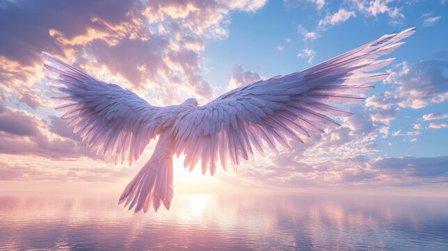 An illustration of a pair of angel or eagle wings spread