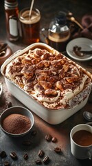 Fototapeta premium A delicious dessert featuring layers of cream, cocoa, and coffee, perfect for sharing.