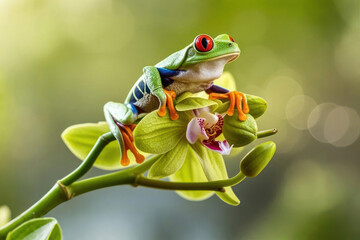 Obraz premium red eye tree frog on orchid flower