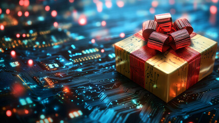 Technological circuit board gift box background. Vector eps10.